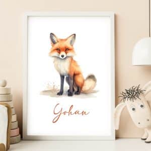 Affiche prénom renard aquarelle