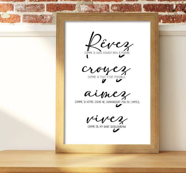 Affiche citation d'amour Rêvez comme si vous n'aviez rien à perdre