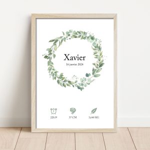 Affiche naissance couronne de feuilles