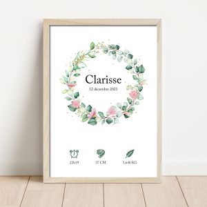 Affiche naissance couronne d'eucalyptus