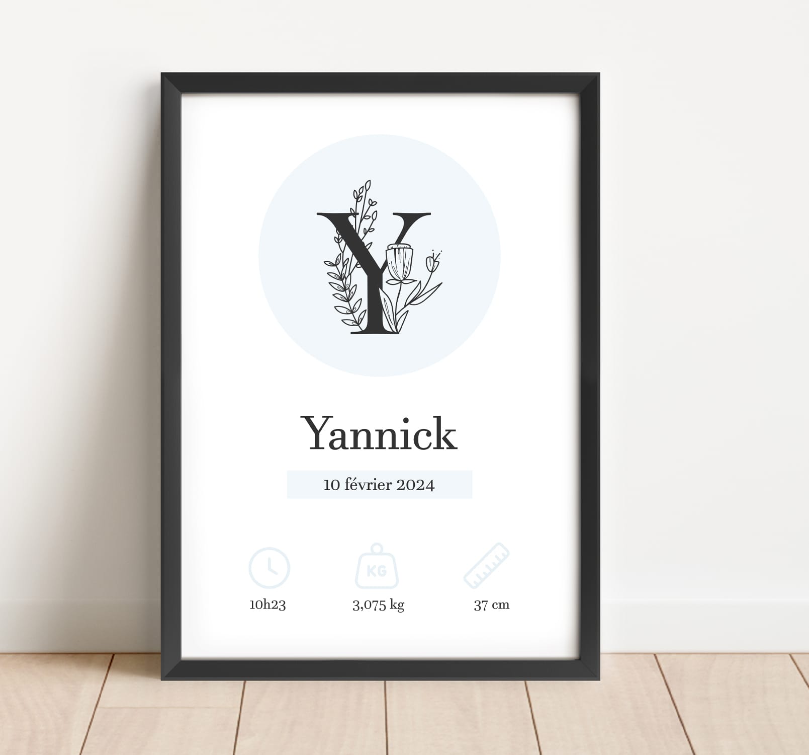 Affiche naissance florale lettre majuscule