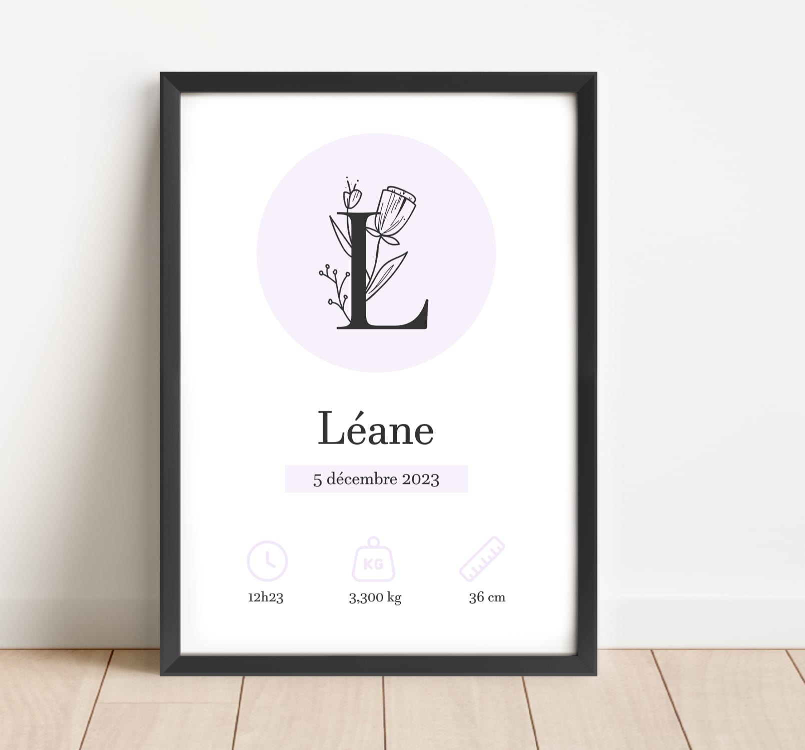 Affiche naissance florale lettre majuscule