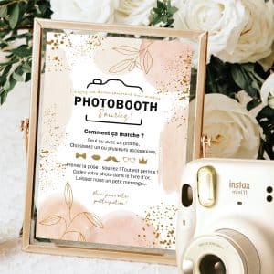 Affiche Photobooth Mariage rose et doré à imprimer