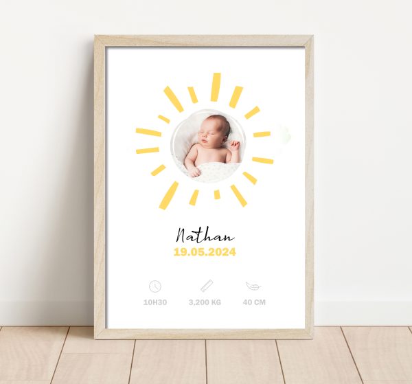 Affiche naissance soleil avec photo