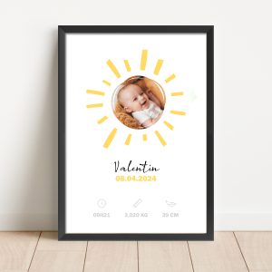 Affiche naissance soleil photo bébé