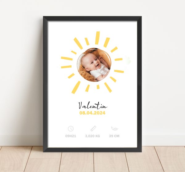 Affiche naissance soleil photo bébé