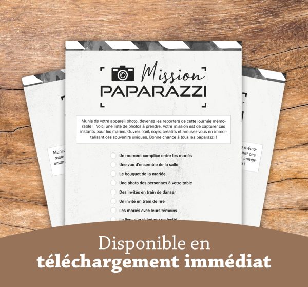 Jeu défi photo mission paparazzi mariage à imprimer