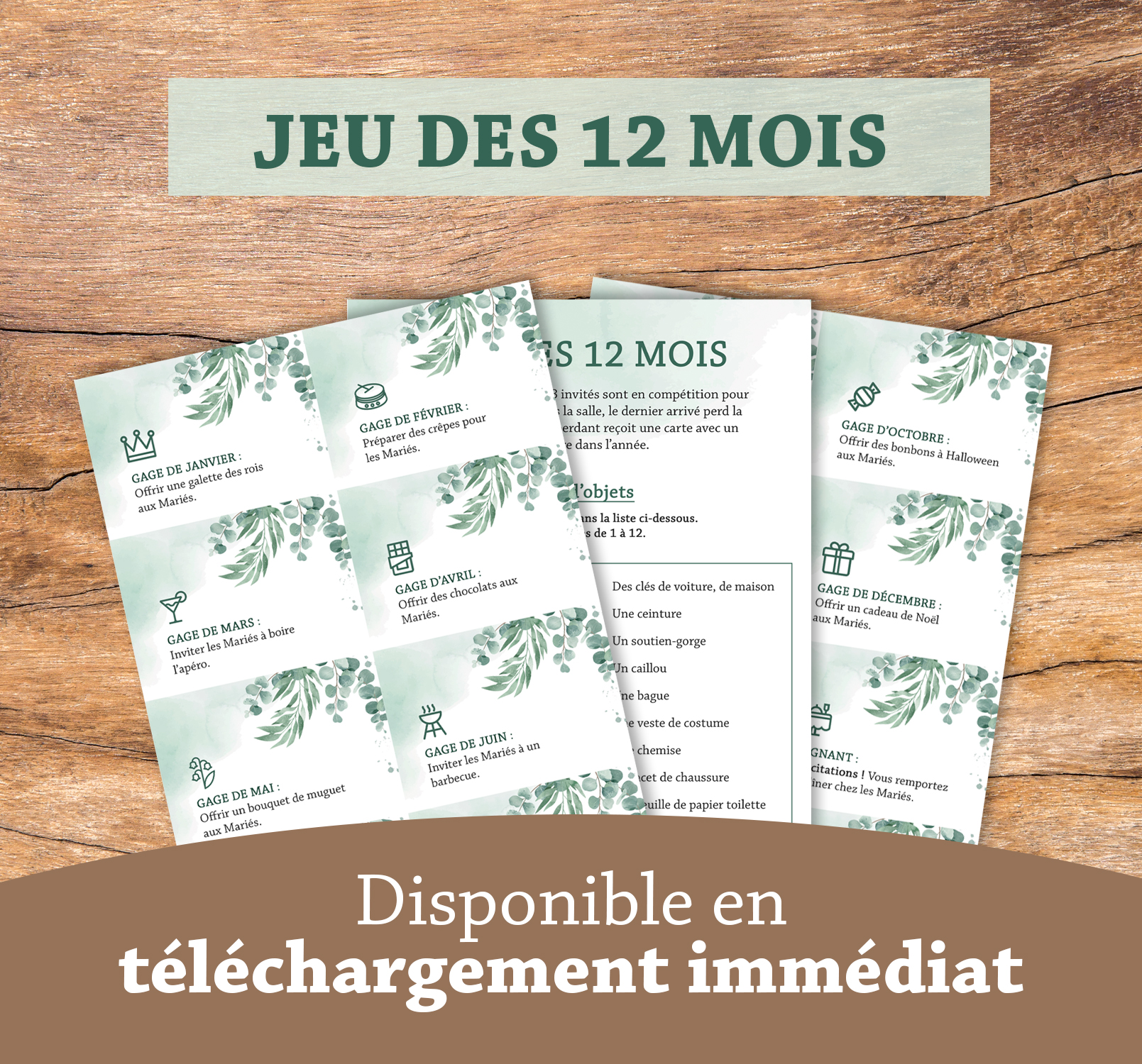 Jeu des 12 mois mariage à imprimer