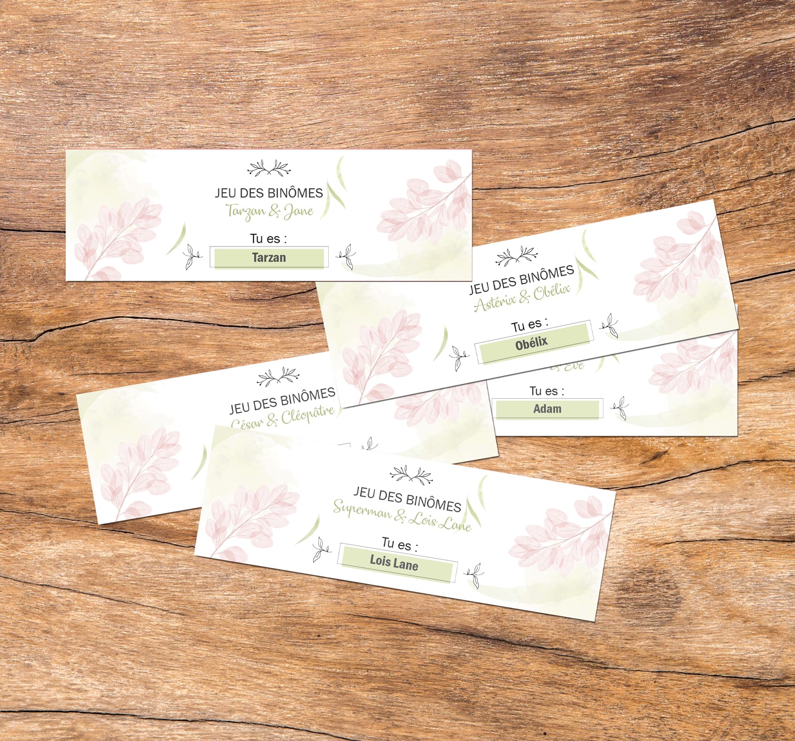 Jeu des binômes mariage à imprimer