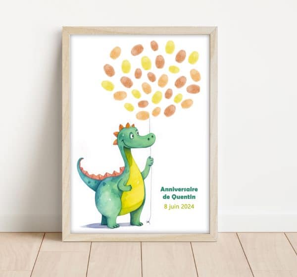 Arbre à empreintes dinosaure anniversaire enfant aquarelle