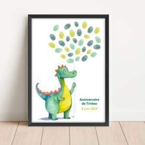 Arbre à empreintes dinosaure anniversaire enfant aquarelle