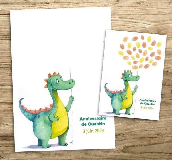 Arbre à empreintes dinosaure anniversaire enfant aquarelle