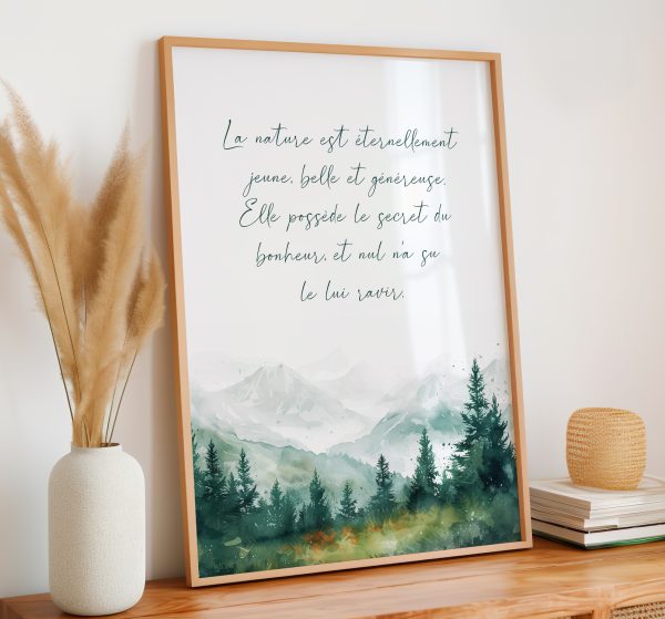 Affiche citation la nature est éternellement jeune belle et généreuse