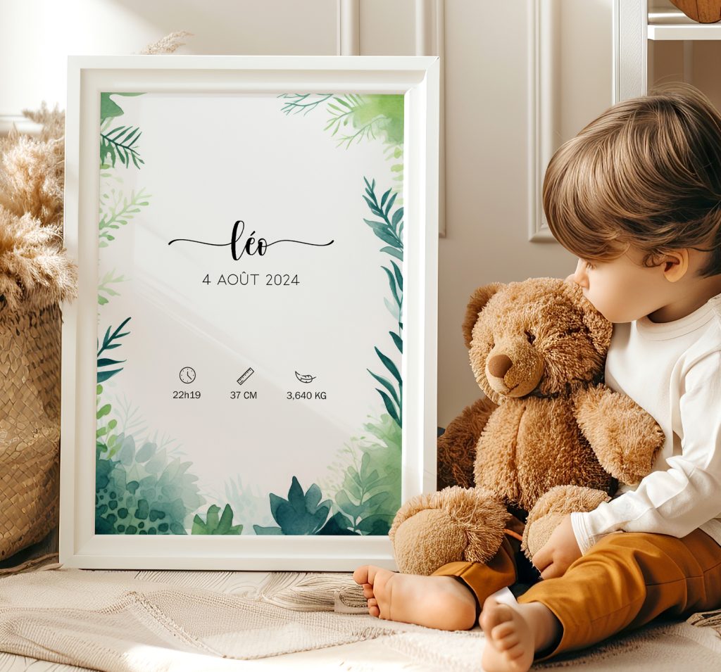 Affiche naissance nature aquarelle