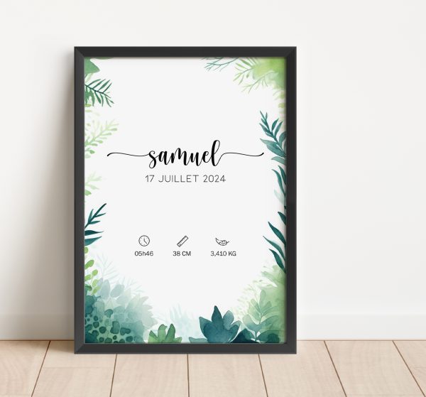 Affiche naissance nature aquarelle