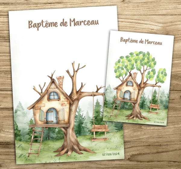 Arbre à empreintes cabane forêt anniversaire baptême