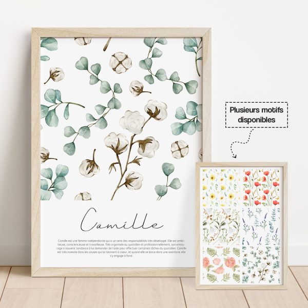Affiche prénom fleur de coton eucalyptus