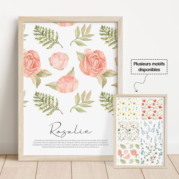 Affiche prénom roses aquarelle