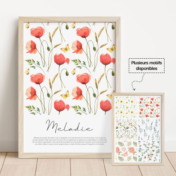 Affiche prénom coquelicots