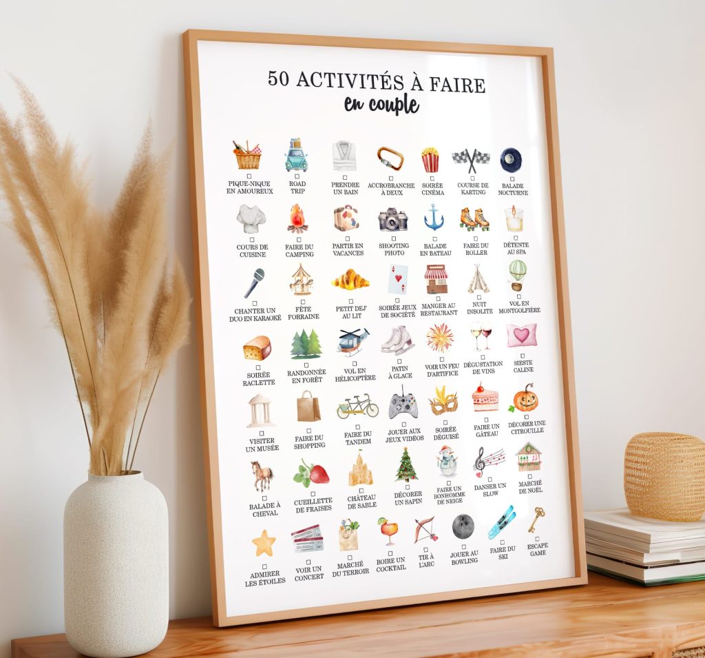 Poster à Gratter Couple 52 Activités - Format A3 (30x40 Cm), Design Français, Idée Cadeau Original Pour Deux