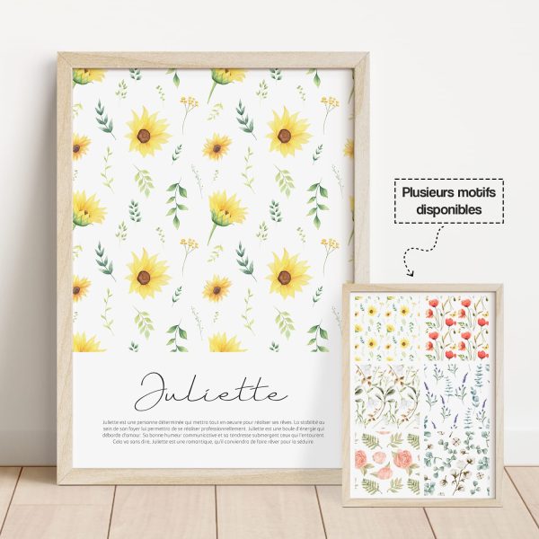 Affiche prénom tournesols aquarelle