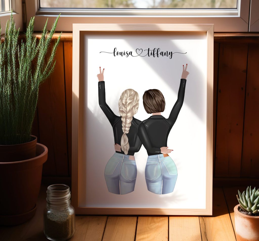 Affiche portrait meilleures amies personnalisé