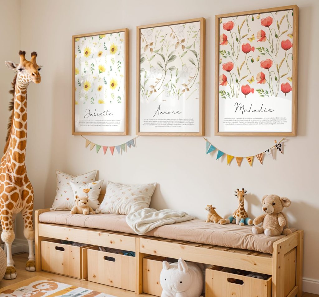 Affiche prénom motifs floraux en aquarelle