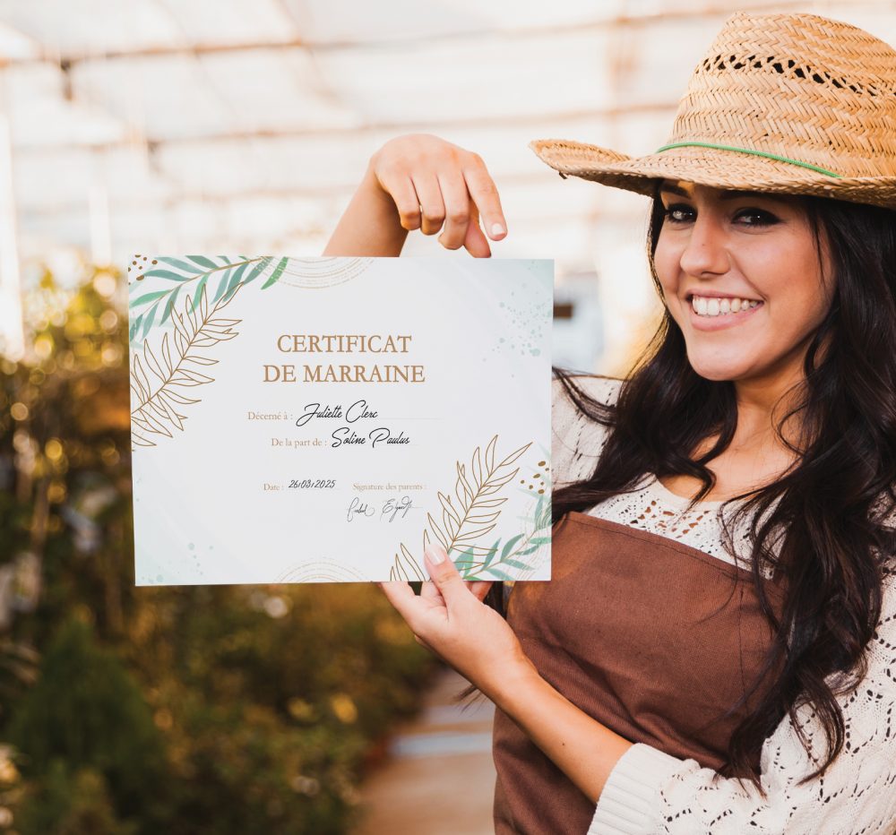Certificat de marraine - Diplôme de marraine - La Papeterie Créative