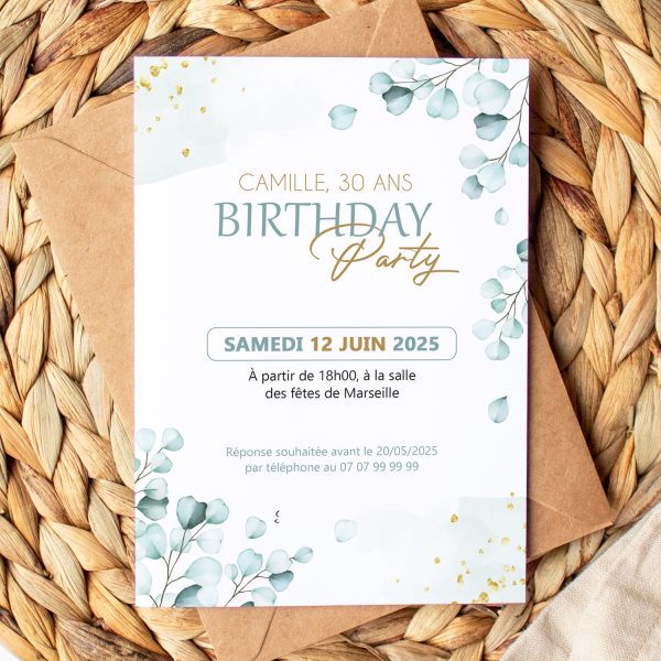 Invitation anniversaire eucalyptus