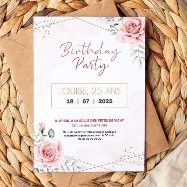 Invitation anniversaire roses