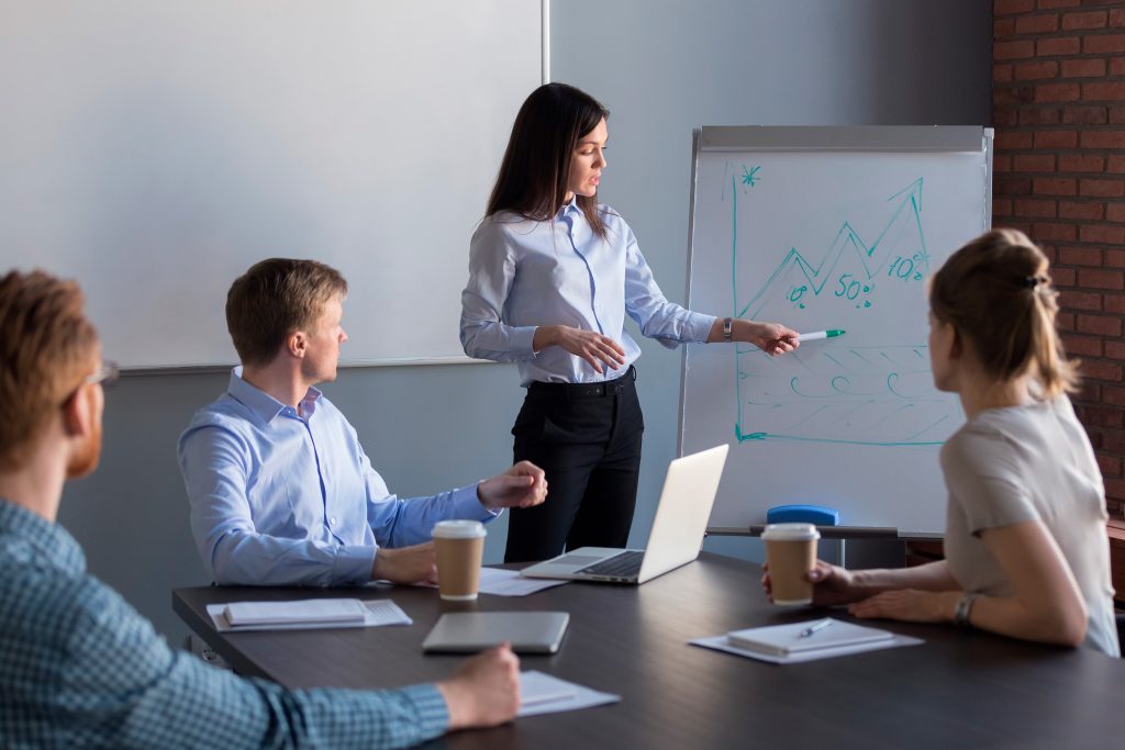 Woman presenting during business meeting - PerfectEnglish - Stockholm, Sweden