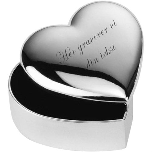 Hjerteformet sølv smykkeskrin m/personlig gravering