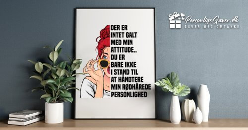 Plakat med rødhåret personlighed. En sjov gave til den rødhårede med en veludviklet humor og en god portion selvironi.