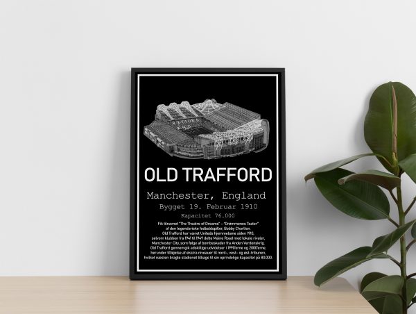 Old Trafford - Manchester United Plakat med sort baggrund