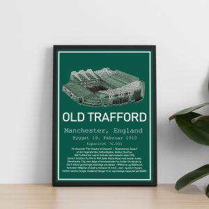 Old Trafford - Manchester United Plakat med mørkegrøn baggrund