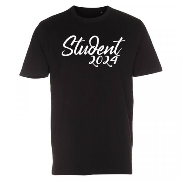 Sort T-shirt til studenten anno 2024. Kraftig økologisk bomuld. Str. op til 6XL