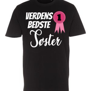 Sort T-shirt til Verdens bedste Søster (eller anden valgfri titel)