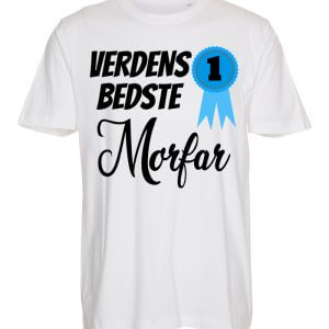 Hvid T-shirt til Verdens bedste morfar (valgfri titel)