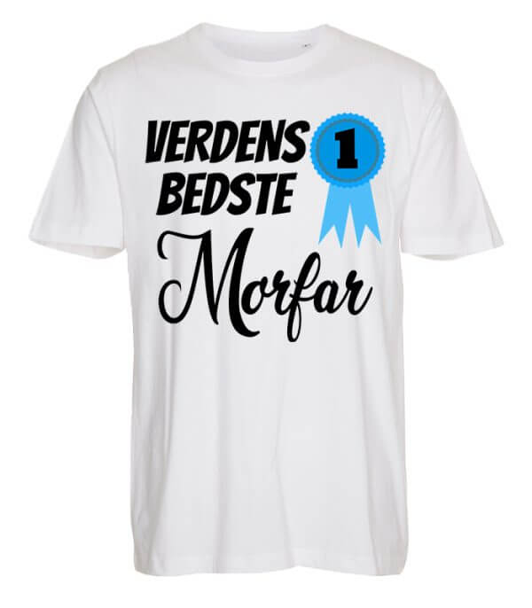 Hvid T-shirt til Verdens bedste morfar (valgfri titel)