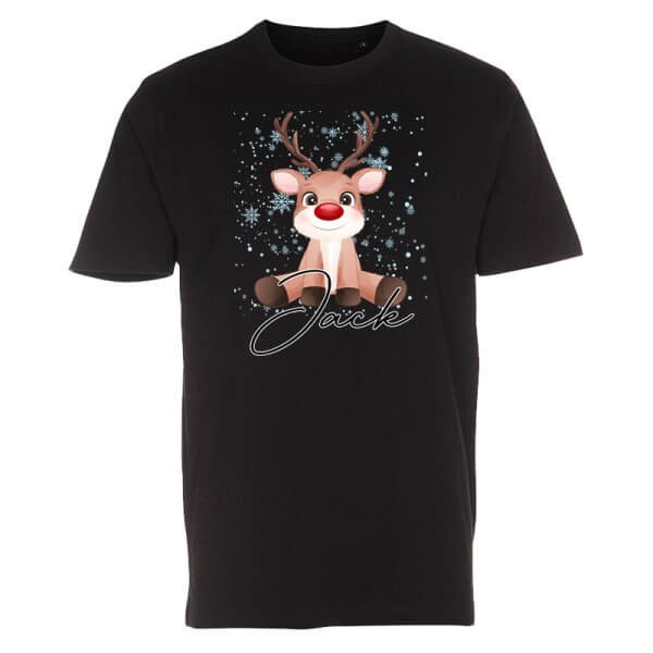Sødeste jule T-shirt med rensdyr og navn - T-shirten fås i flere forskellige farver og størrelser