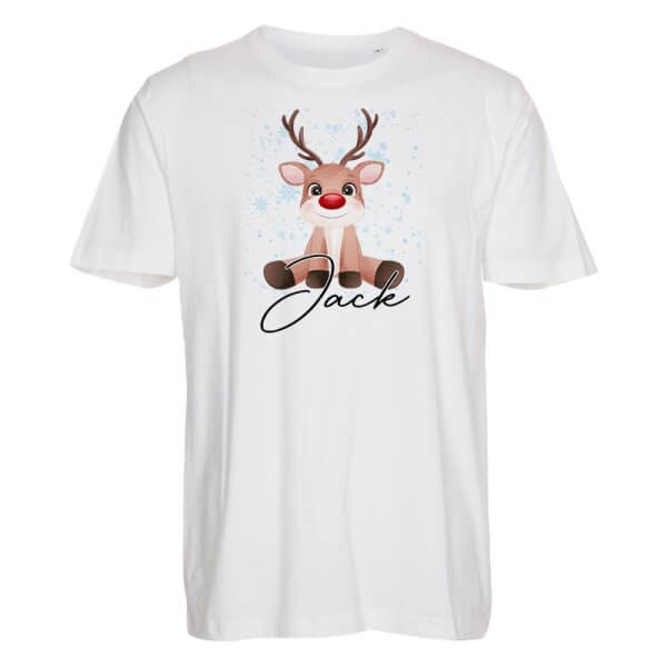 Sødeste jule T-shirt med rensdyr og navn - T-shirten fås i flere forskellige farver og størrelser