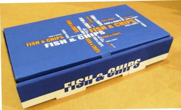 Fish and Chips Boxes, Blue & White design
