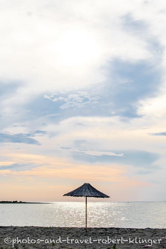 A sun umbrella on a beach in Albania