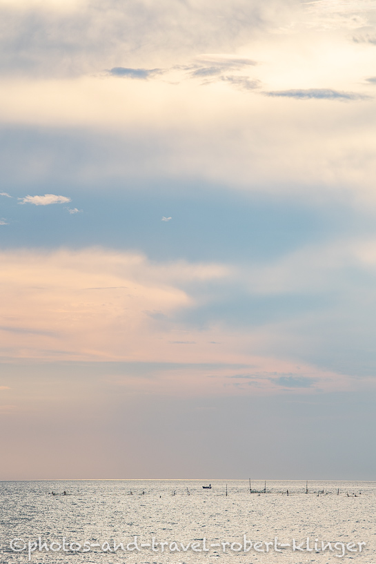 A fishfarm and fishing nets in the mediterranean in Albania