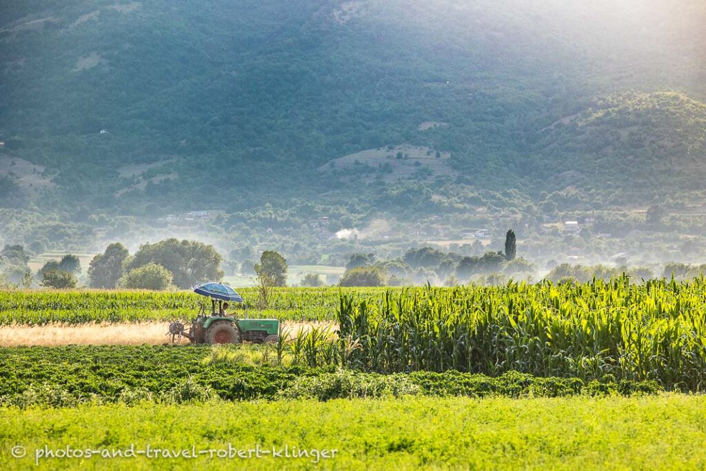 A tractor working on a field in Northern Macedonia