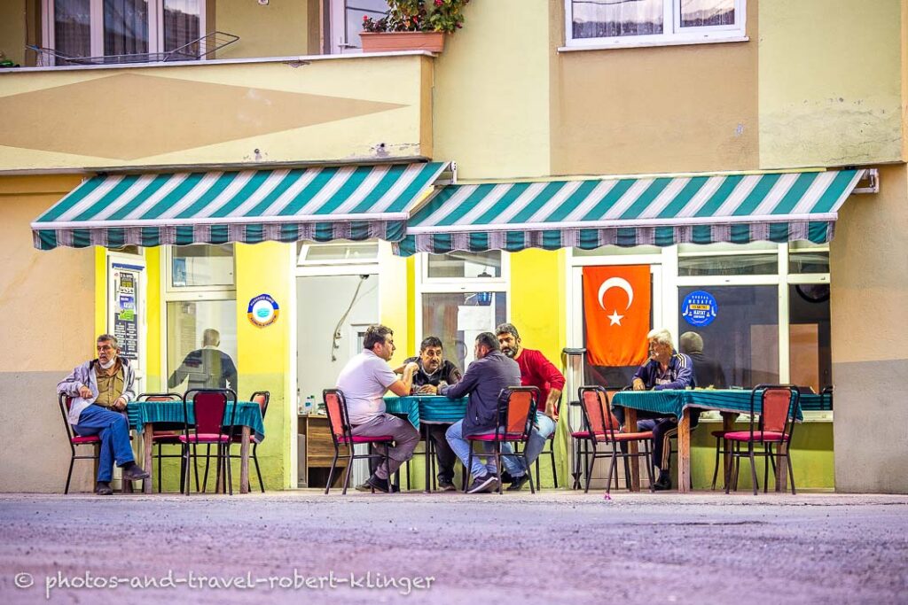 A tearoom in Turkey in the evening