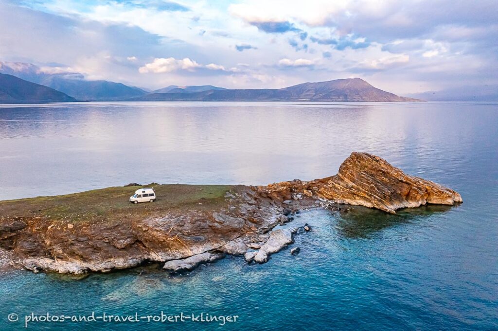 A T4 Volkswagen syncro camping at lake van