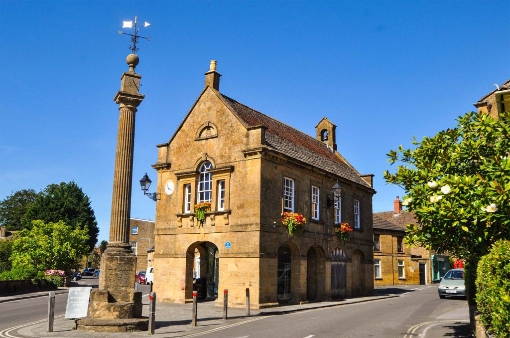 The Market House Building and war memorial in Martock