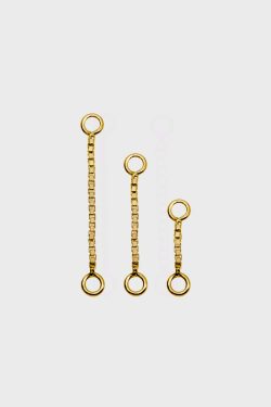 PLANCTOLOGY® DRIFTER 57. SET OF 3 SOLID 14 KARAT YELLOW GOLD CONNECTOR BOX CHAINS WITH HOOPS. 20/30/40MM