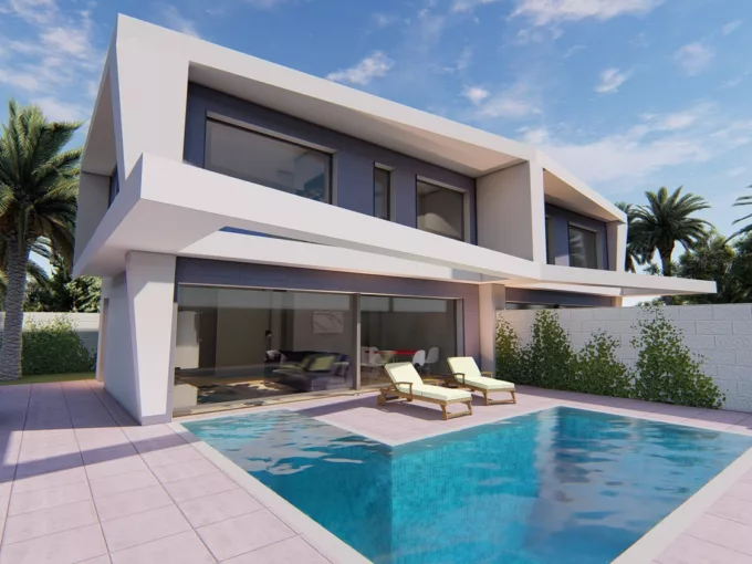 This villa is new property concept based on functionality and flexibility.Semi-detached house of 225 square meters. You have the option of choosing the distribution and materials as best fit your needs. The property has a balcony and a porch front next to the gorgeous pool included of 6x3 with an access by stairs of 2x2m. Modern
